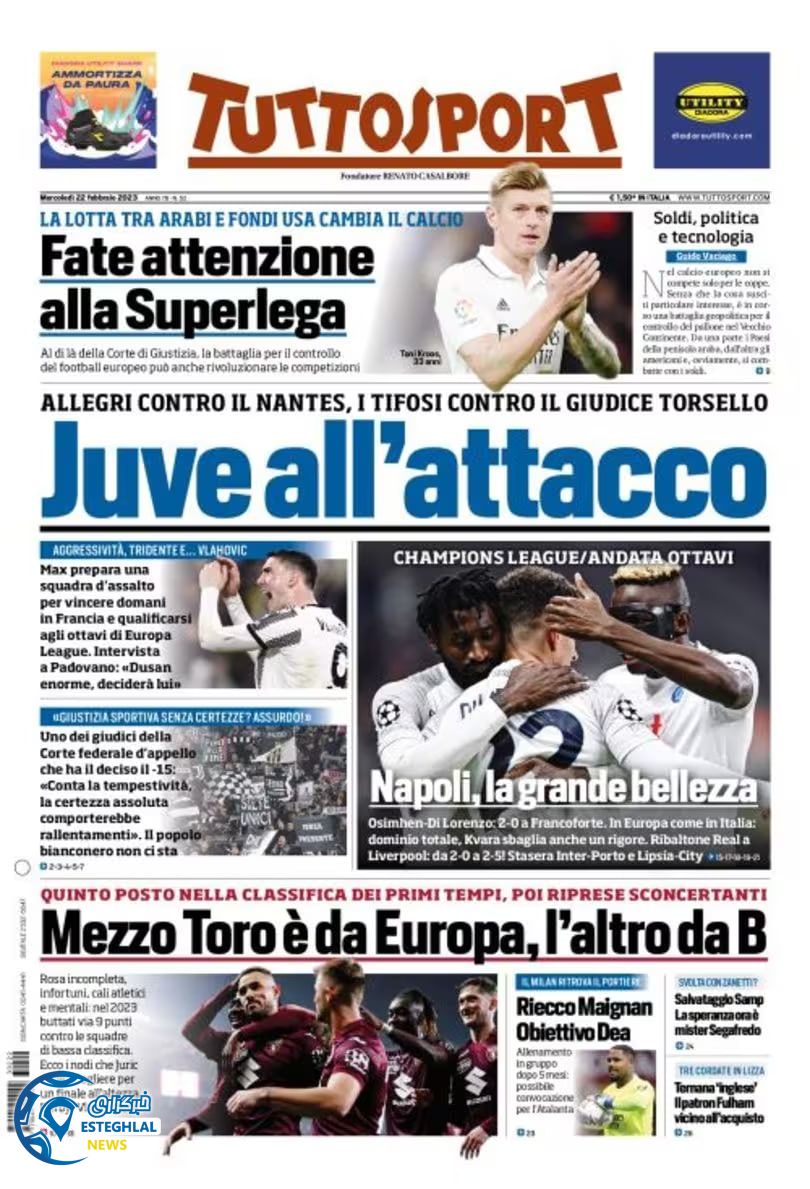 روزنامه ورزشی توتو اسپورت چهارشنبه 3 اسفند 1401 