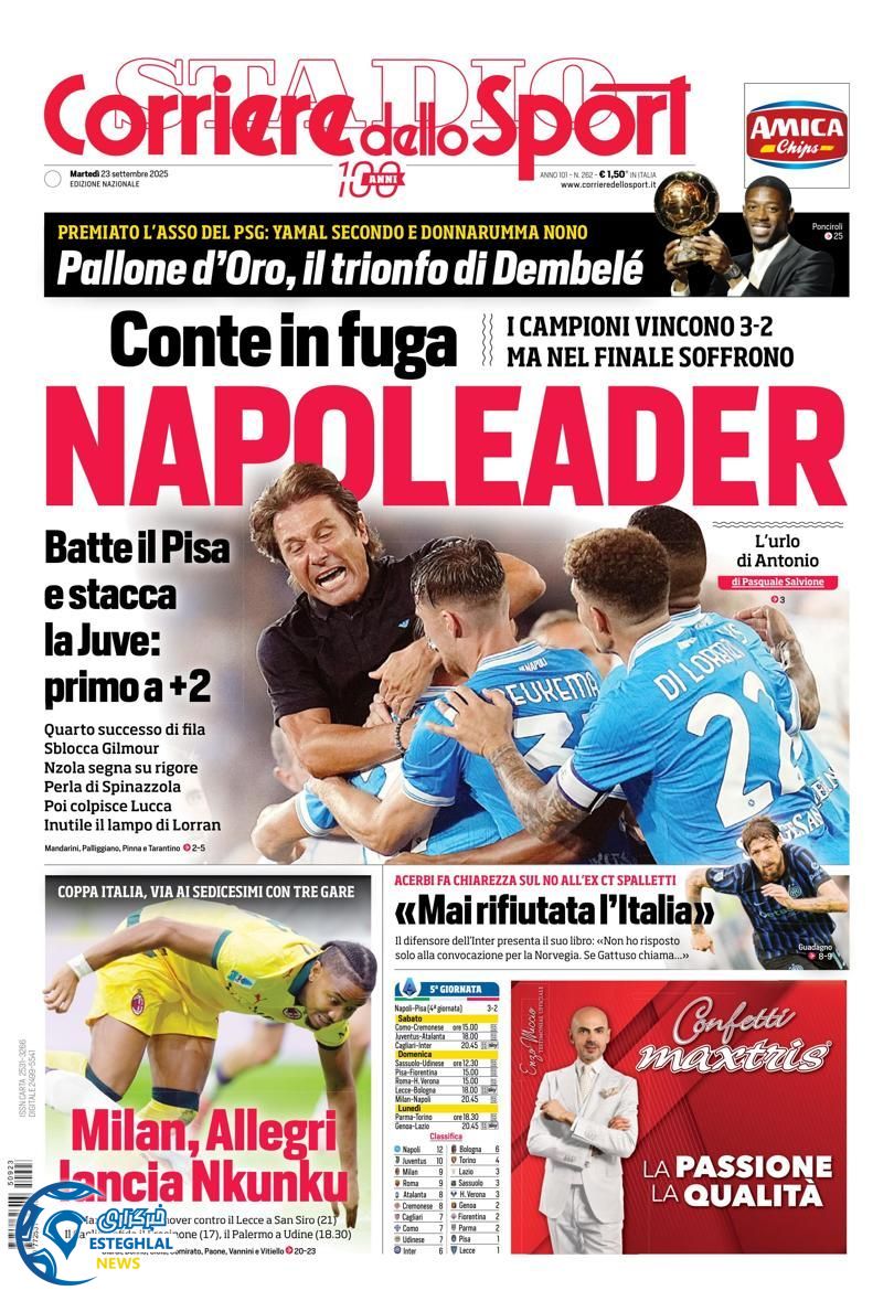 روزنامه ورزشی کوریره دلو اسپورت سه شنبه 1 مهر 1404  