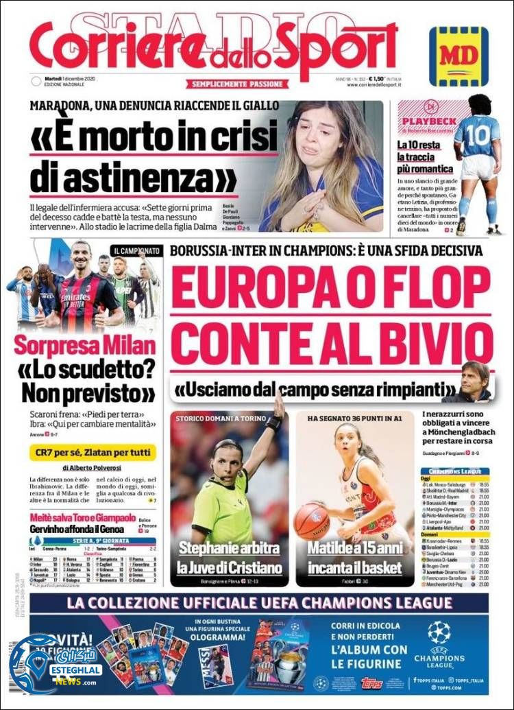 روزنامه ورزشی کوریره دلو اسپورت سه شنبه 11 آذر 1399