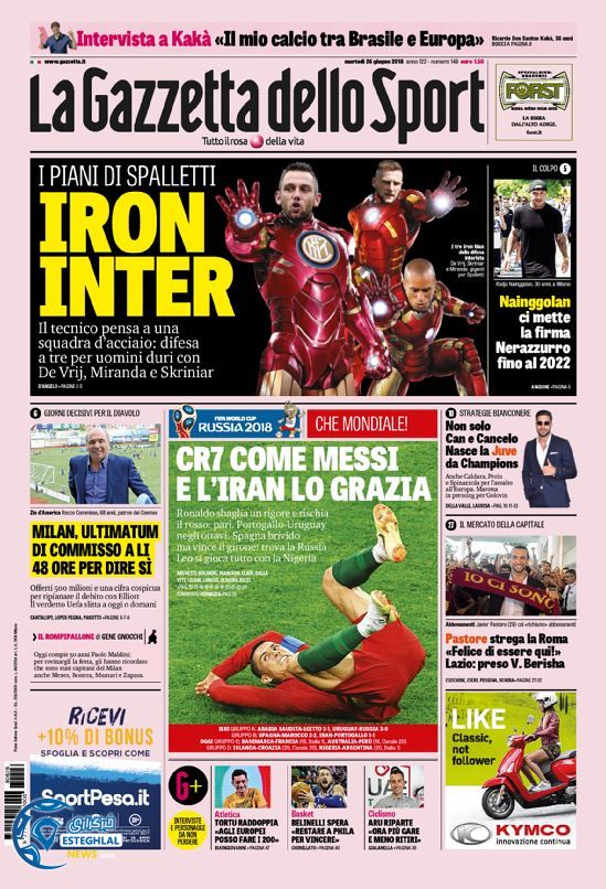 روزنامه ورزشی گاتزتا دلو اسپورت سه شنبه 5 تیر 1397