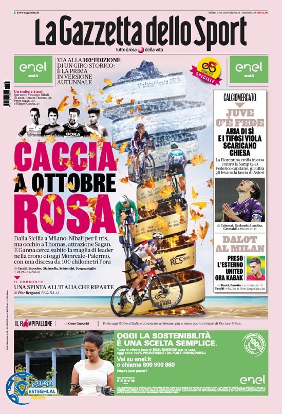 روزنامه ورزشی گاتزتا دلو اسپورت شنبه 12 مهر 1399