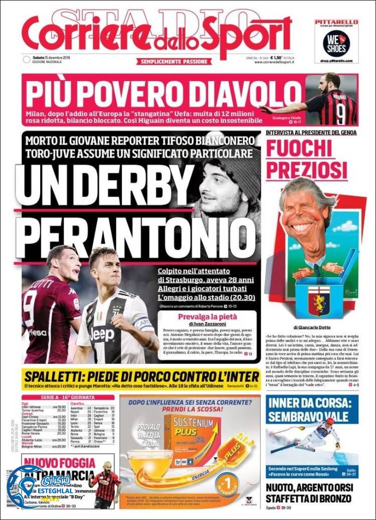 روزنامه ورزشی کوریره دلو اسپورت شنبه 24 آذر 1397