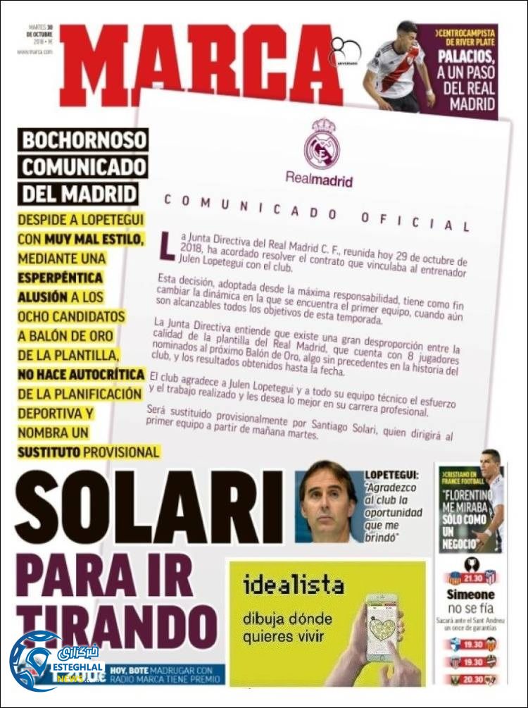 روزنامه ورزشی مارکا سه شنبه 8 آبان 1397