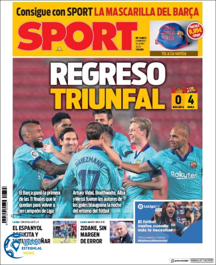 روزنامه ورزشی اسپورت یکشنبه 25 خرداد 1399