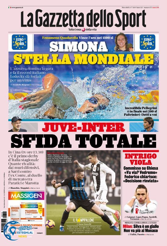 روزنامه ورزشی گاتزتا دلو اسپورت چهارشنبه 2 مرداد 1398