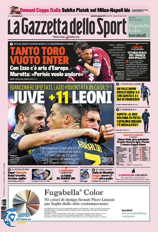 روزنامه ورزشی گاتزتا دلو اسپورت دوشنبه 8 بهمن 1397