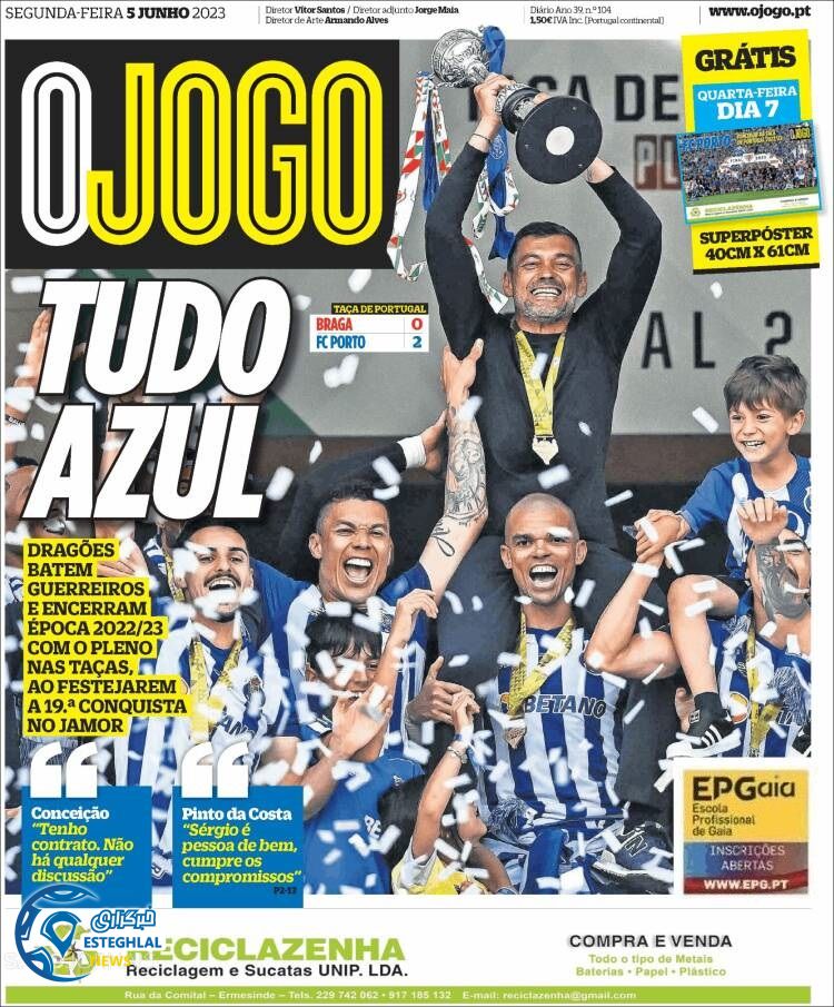 روزنامه ورزشی اوجوگو دوشنبه 15 خرداد 1402 