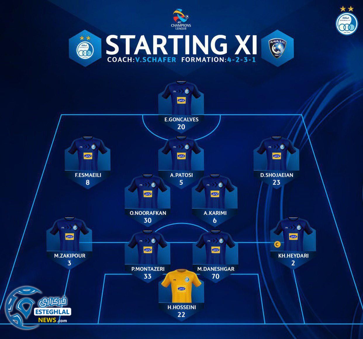 شماتیک ترکیب استقلال مقابل الهلال