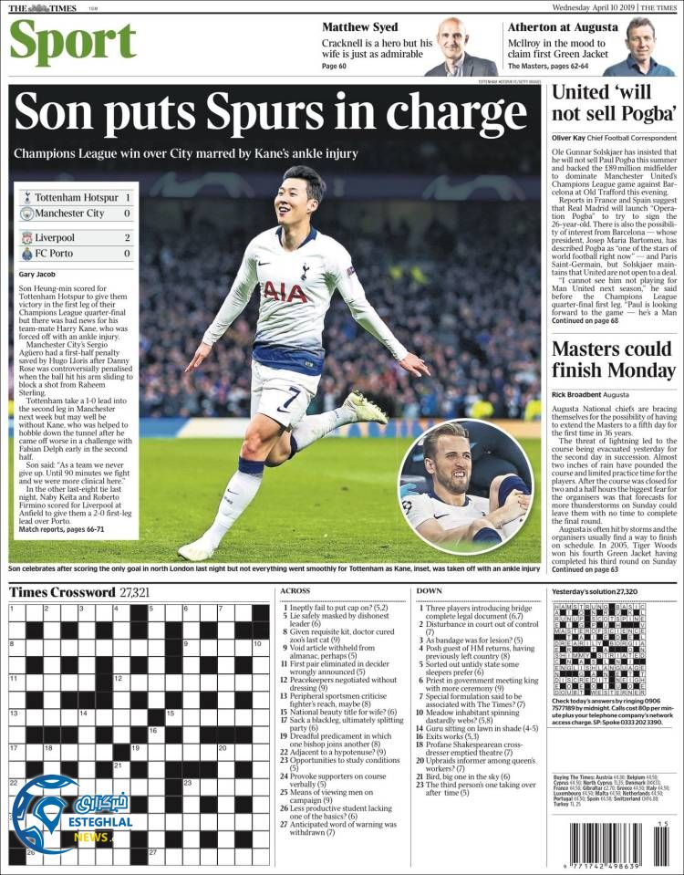 روزنامه ورزشی تایمز اسپورت چهارشنبه 21 فروردین 1398