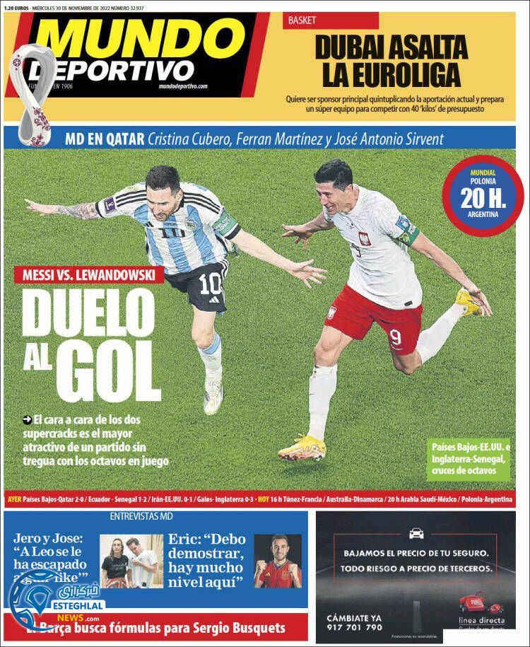 روزنامه ورزشی موندو دپورتیوو چهارشنبه 9 آذر 1401 