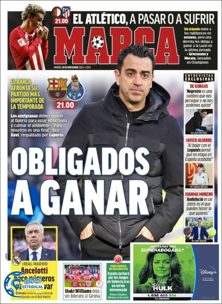 روزنامه ورزشی مارکا سه شنبه 7 آذر 1402 