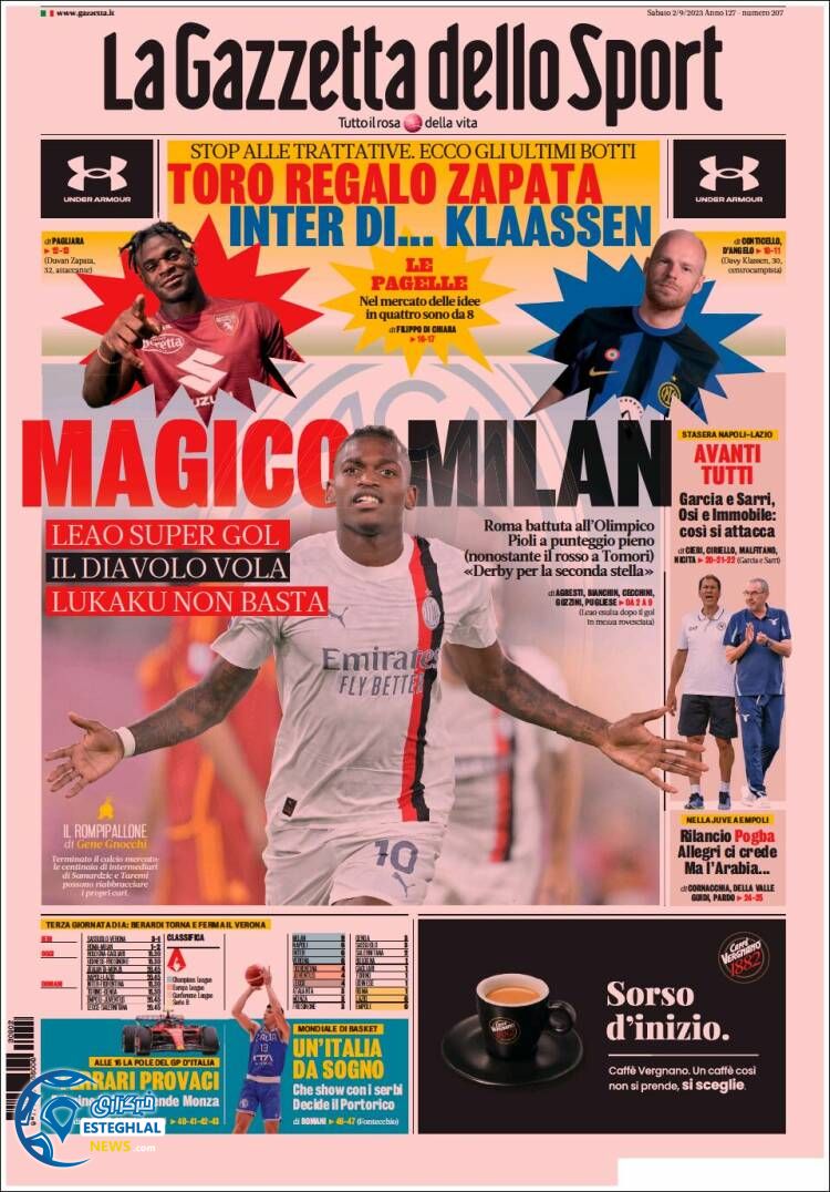 روزنامه ورزشی گاتزتا دلو اسپورت شنبه 11 شهریور 1402