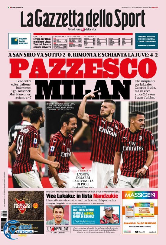 روزنامه ورزشی گاتزتا دلو اسپورت چهارشنبه 18 تیر 1399