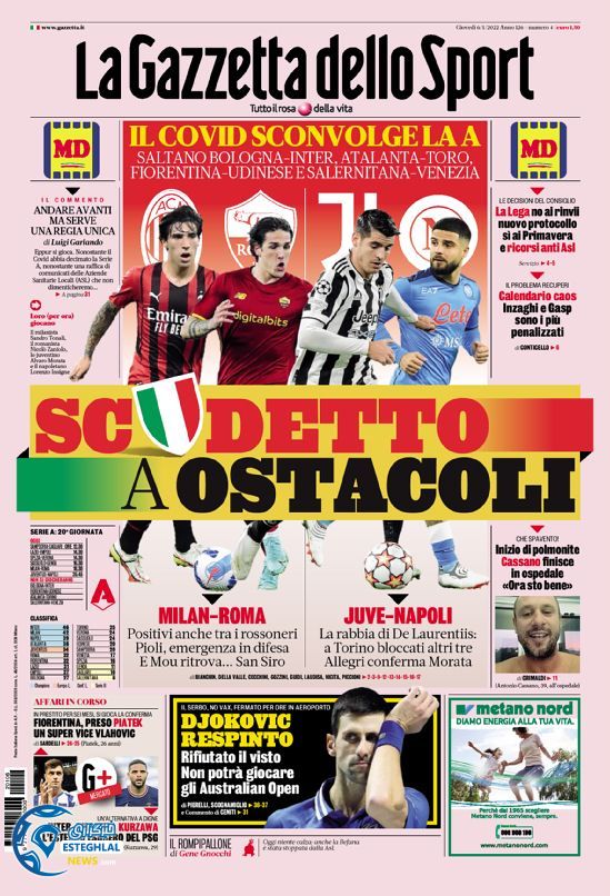 روزنامه ورزشی گاتزتا دلو اسپورت پنجشنبه 16 دی 1400