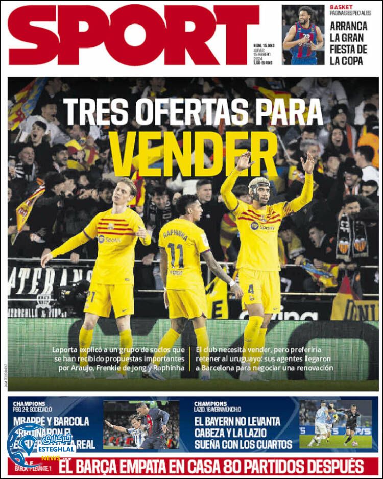 روزنامه ورزشی  اسپورت پنجشنبه 26 بهمن 1402 