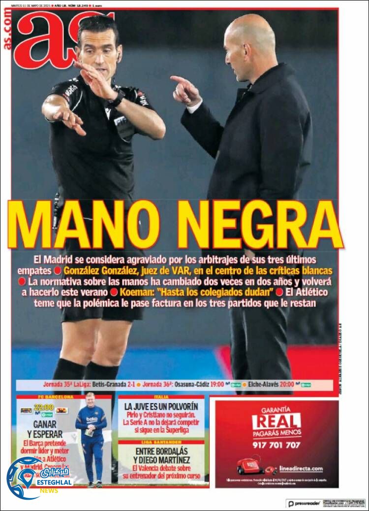 روزنامه ورزشی آ اس سه شنبه 21 اردیبهشت 1400