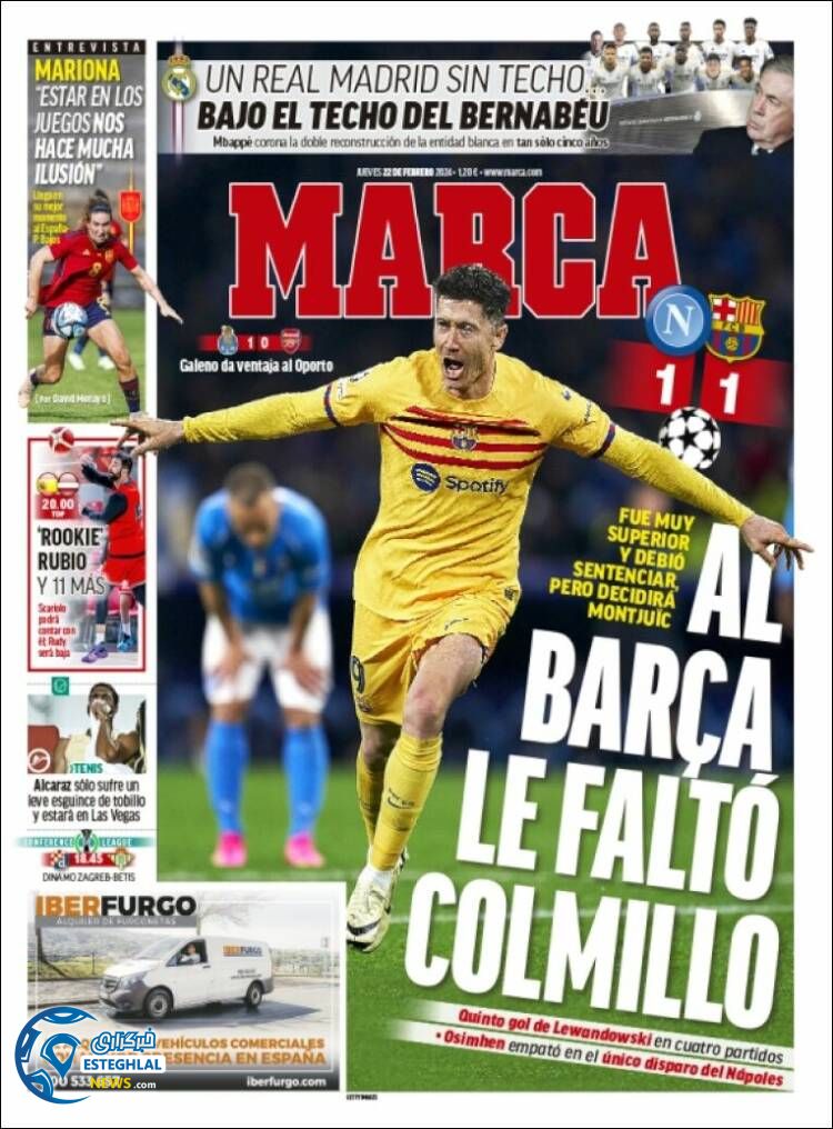 روزنامه ورزشی مارکا پنجشنبه 3 اسفند 1402 