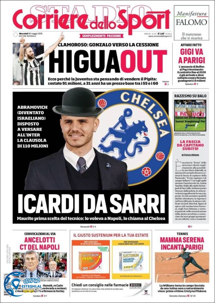 روزنامه کوریره دلو اسپورت چهارشنبه 9 خرداد 1397