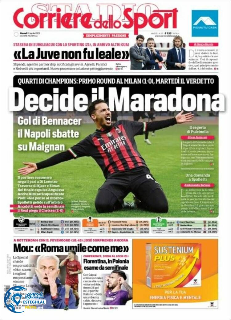 روزنامه  ورزشی کوریره دلو اسپورت پنجشنبه 24 فروردین 1402 