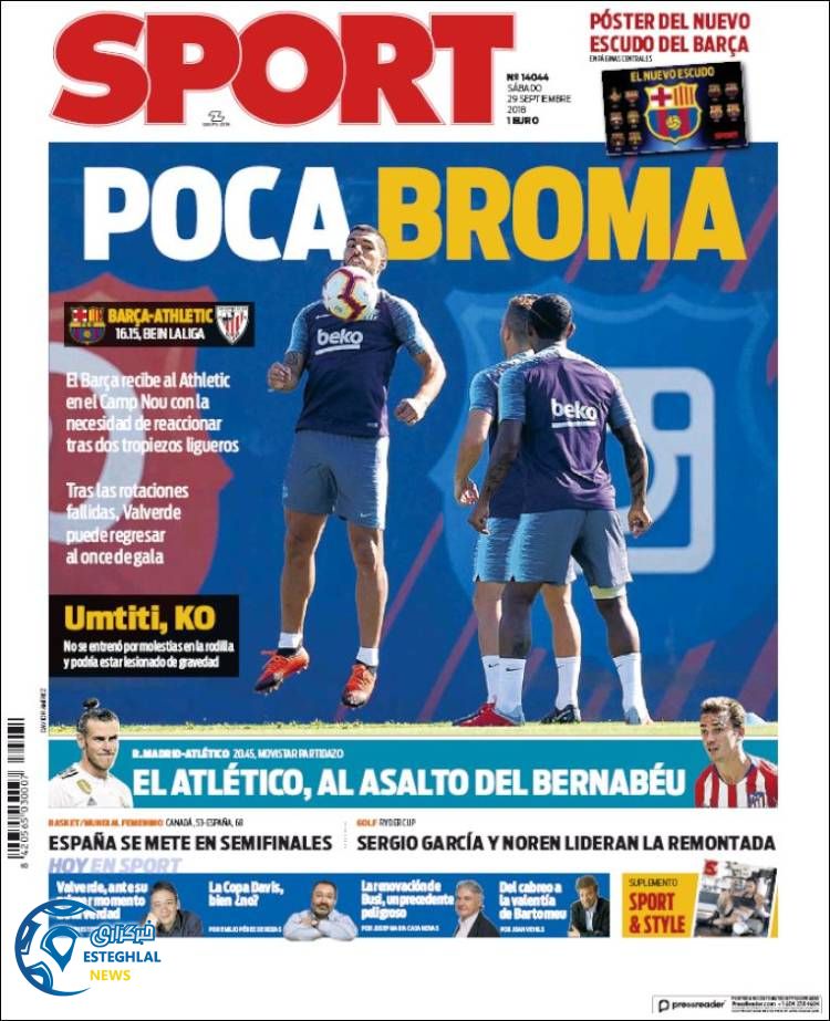 روزنامه ورزشی اسپورت شنبه 7 مهر 1397