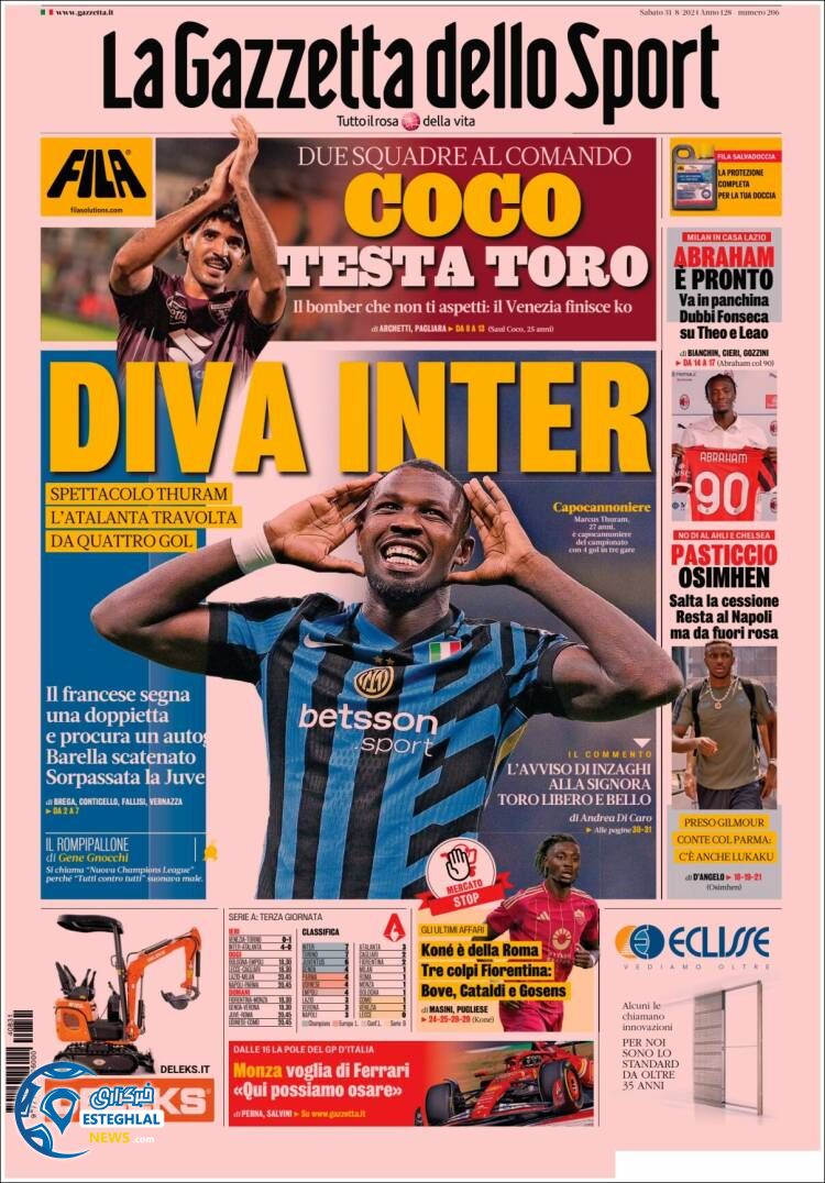 روزنامه  ورزشی گاتزتا دلو اسپورت شنبه 10 شهریور 1403 