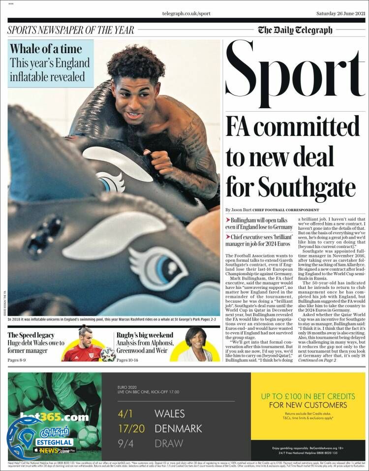 روزنامه ورزشی تلگراف اسپورت شنبه 5 تیر 1400