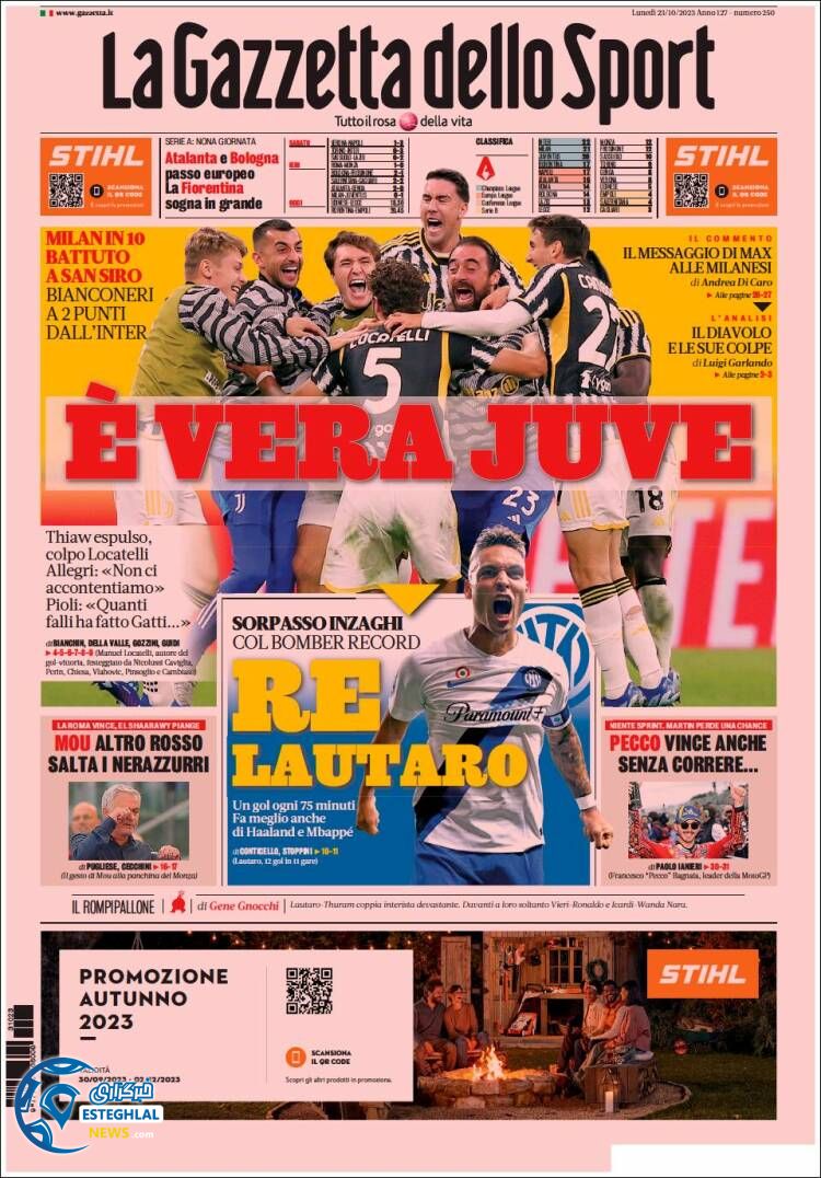 روزنامه ورزشی گاتزتا دلو اسپورت دوشنبه 1 آبان 1402 