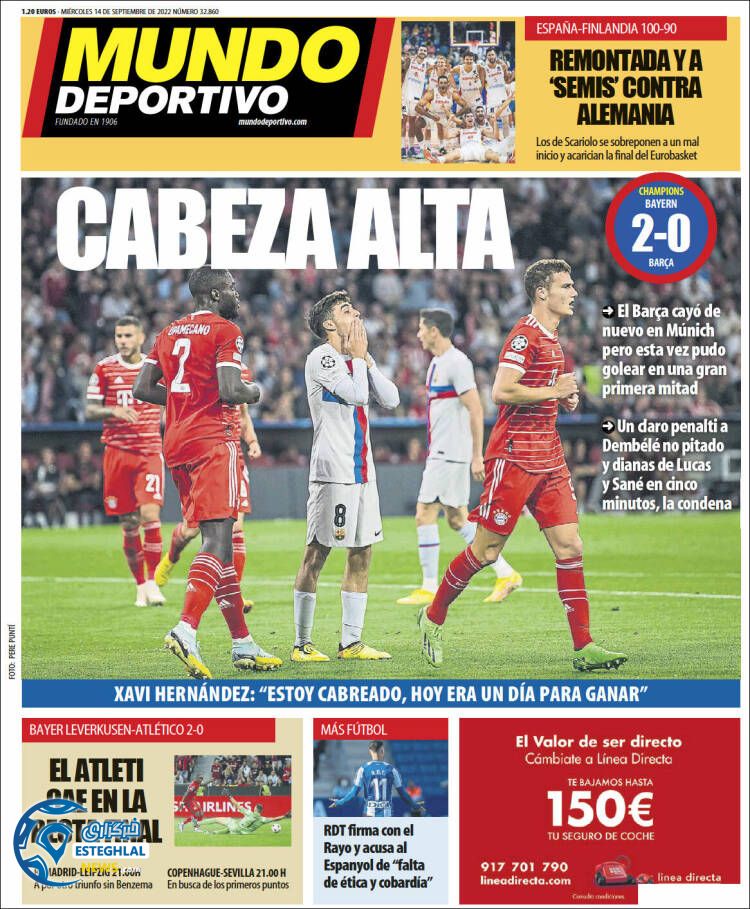 روزنامه ورزشی موندو دپورتیوو چهارشنبه 23 شهریور 1401