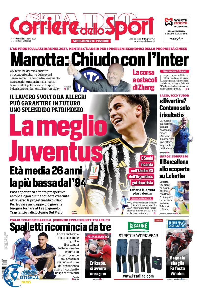 روزنامه ورزشی کوریره دلو اسپورت یکشنبه 5 فروردین 1403 