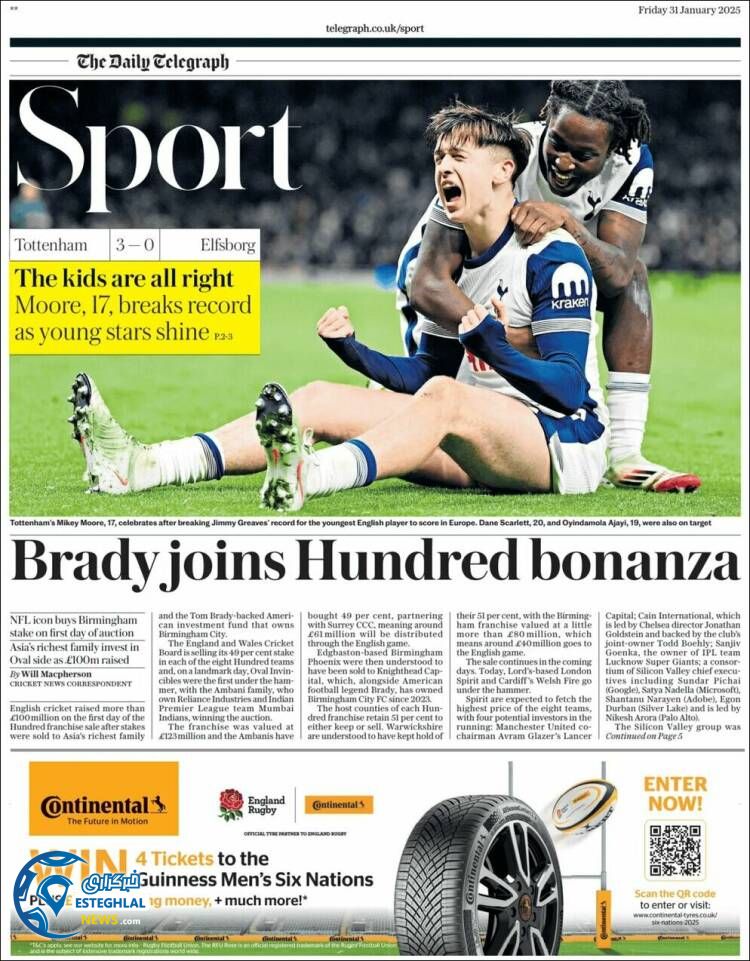 روزنامه ورزشی تلگراف اسپورت جمعه 12 بهمن 1403 