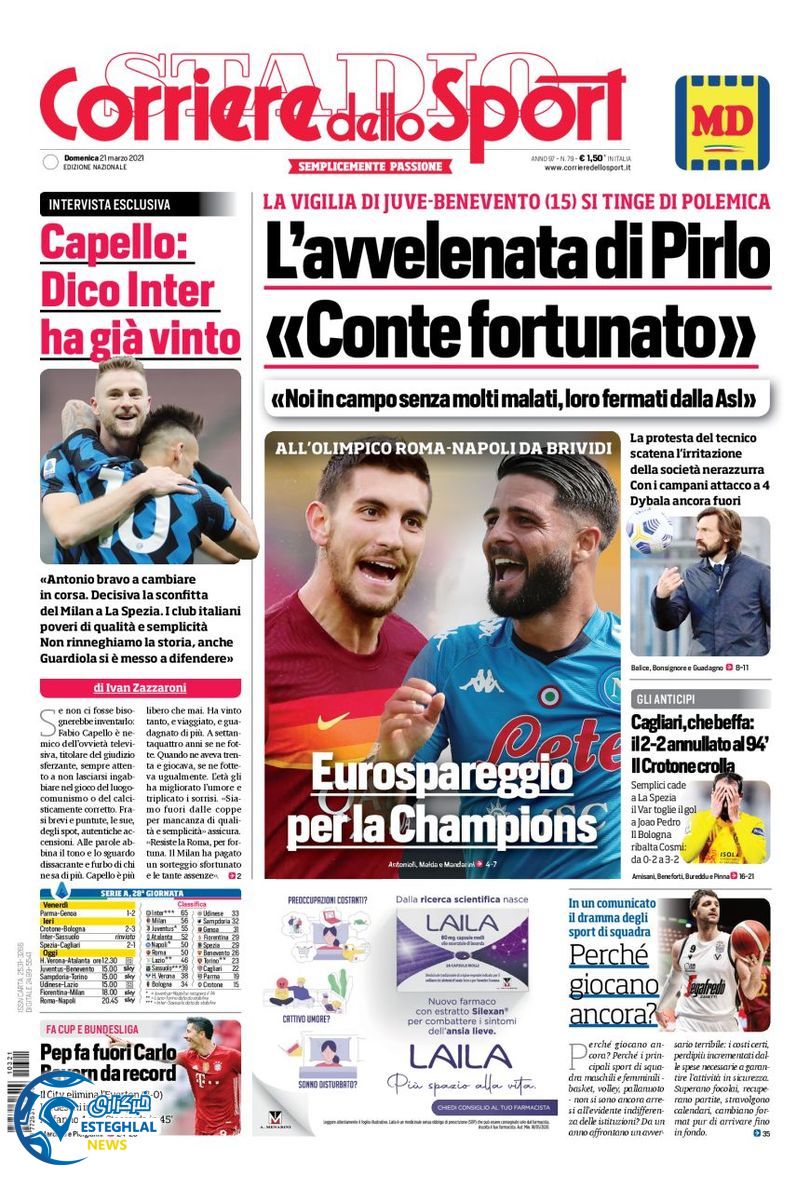 روزنامه ورزشی کوریره دلو اسپورت یکشنبه 1 فروردین 1400