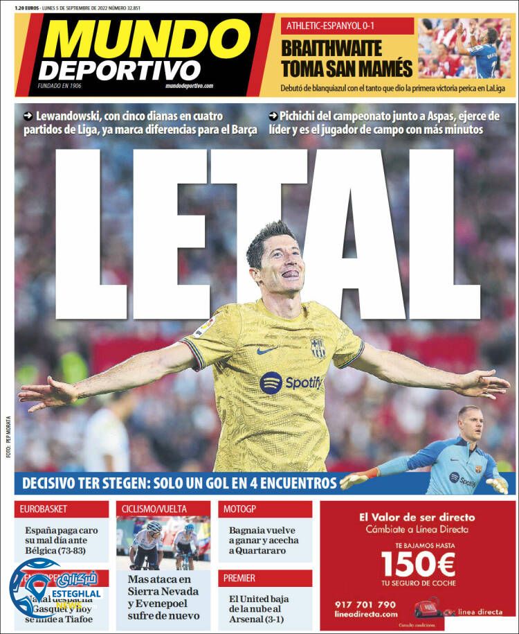 روزنامه ورزشی موندو دپورتیوو دوشنبه 14 شهریور 1401 