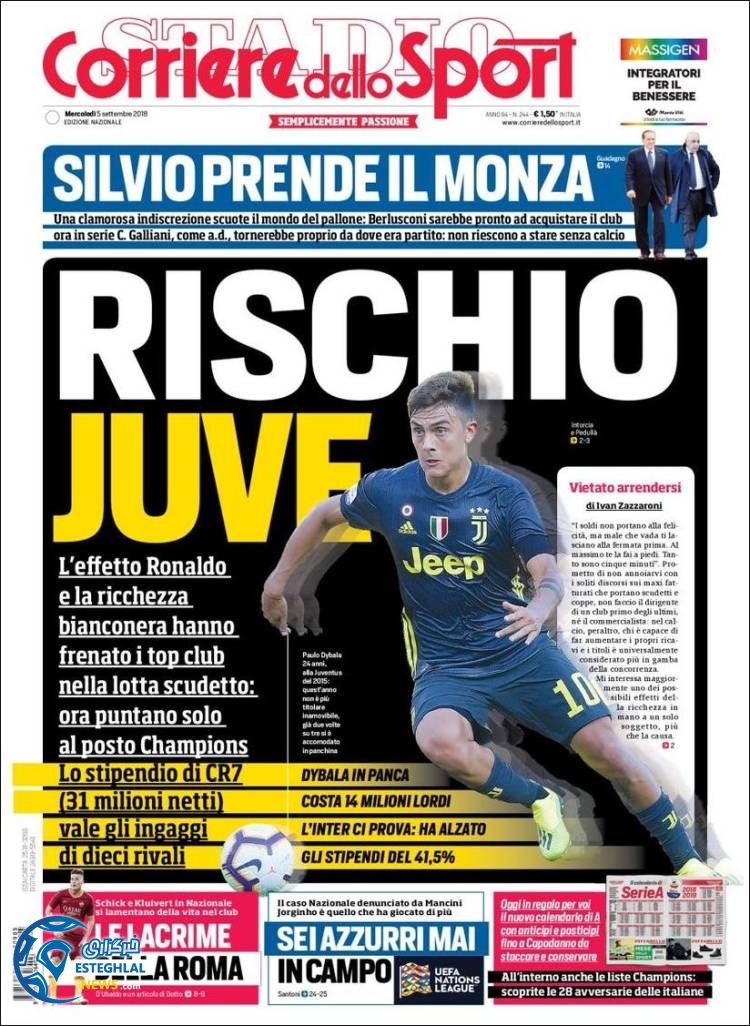 روزنامه ورزشی کوریره دلو اسپورت چهارشنبه 14 شهریور 1397