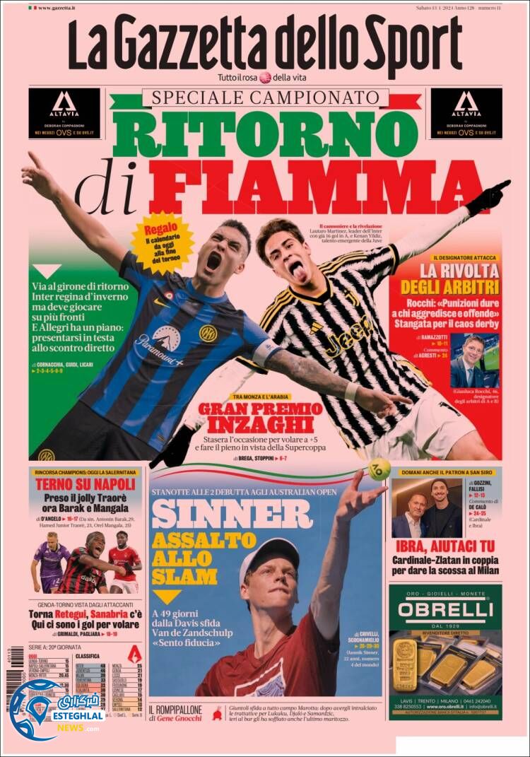 روزنامه ورزشی گاتزتا دلو اسپورت شنبه 23 دی 1402 