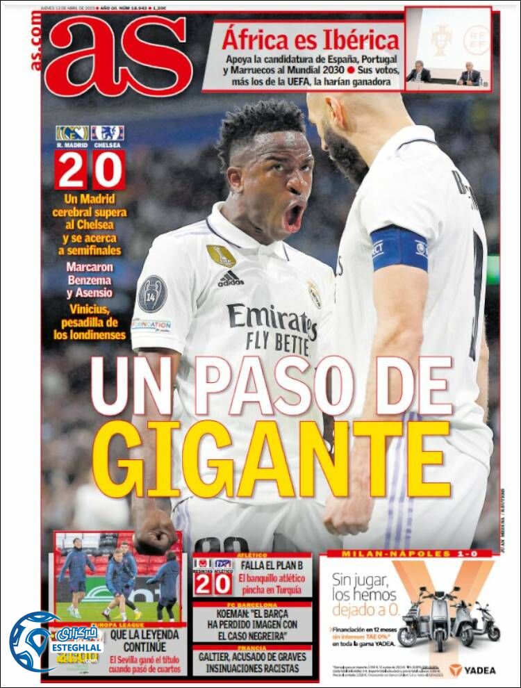 روزنامه  ورزشی آ اس پنجشنبه 24 فروردین 1402 