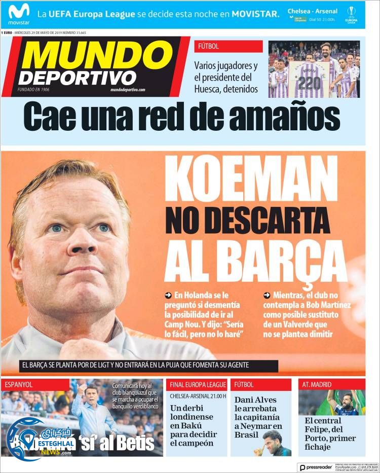 روزنامه ورزشی موندو دپورتیوو چهارشنبه 8 خرداد 1398