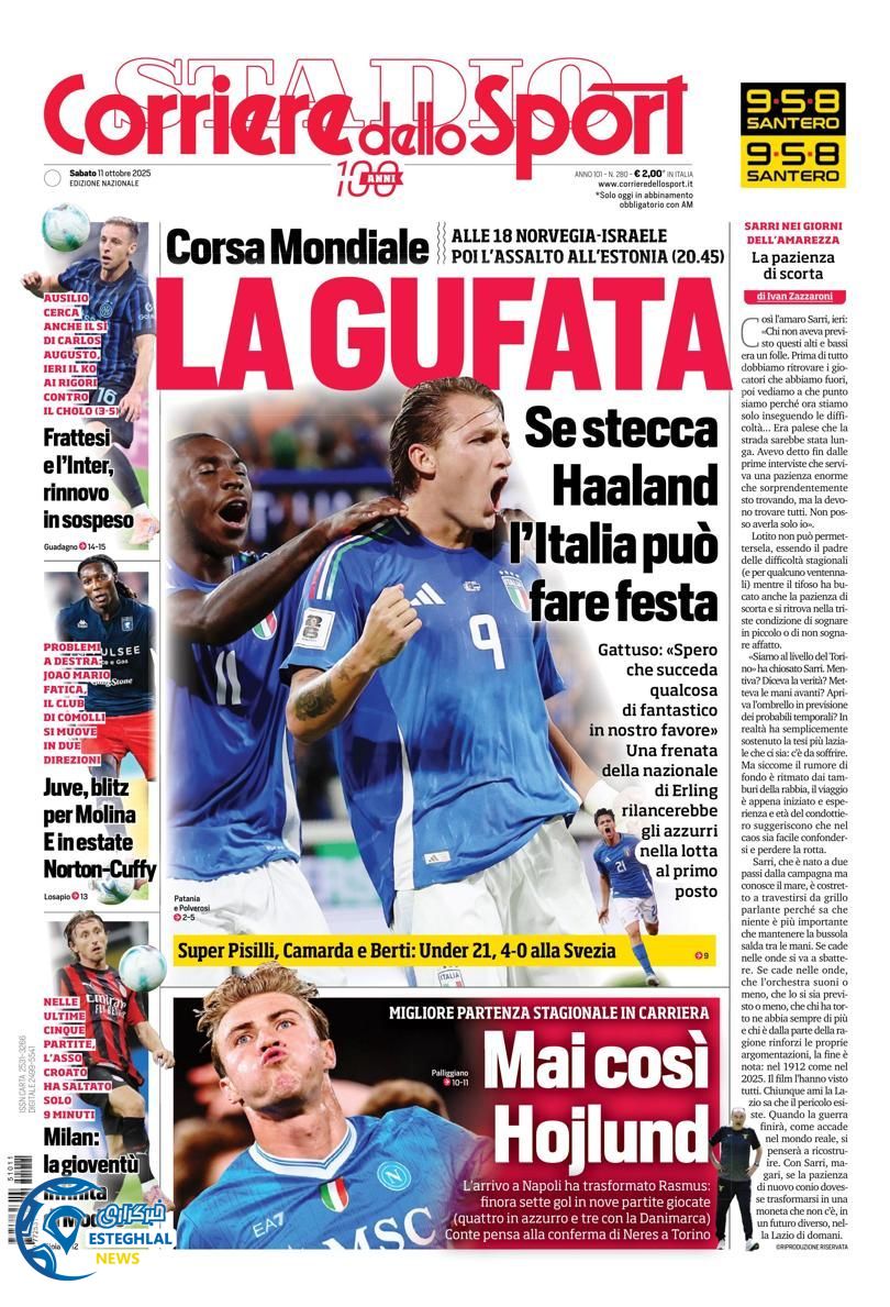 روزنامه  ورزشی کوریره دلو اسپورت شنبه 19 مهر 1404  