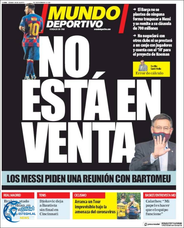 روزنامه ورزشی موندو دپورتیوو شنبه 8 شهریور 1399