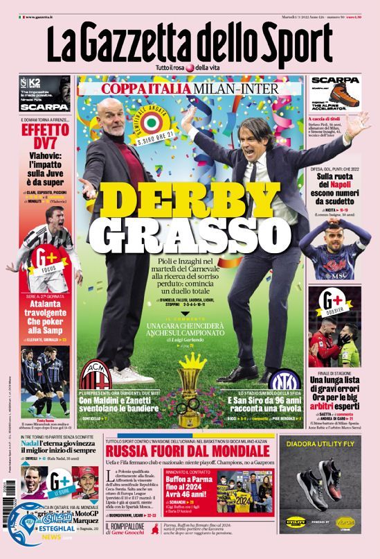 روزنامه ورزشی گاتزتا دلو اسپورت سه شنبه 10 اسفند 1400