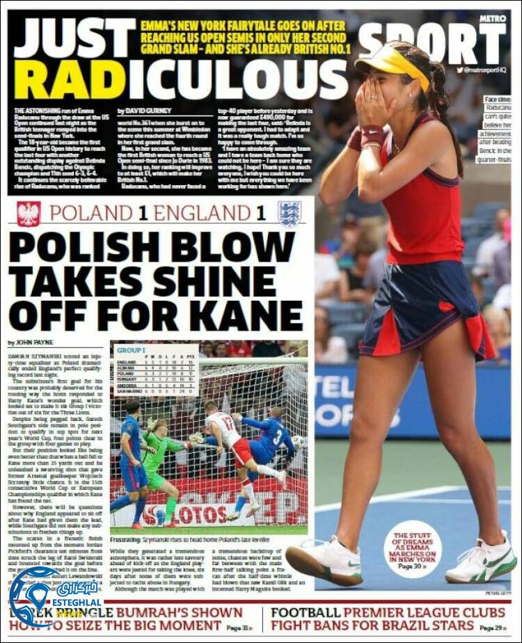 روزنامه ورزشی مترو اسپورت پنجشنبه 18 شهریور 1400