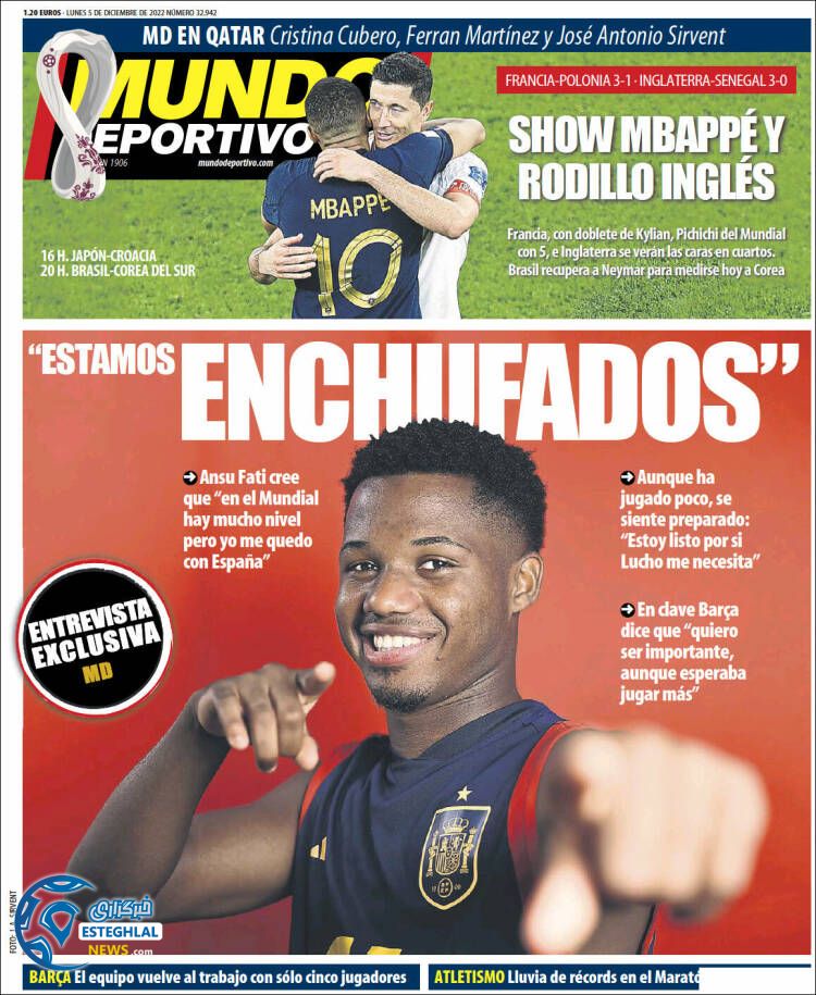 روزنامه ورزشی موندو دپورتیوو دوشنبه 14 آذر 1401