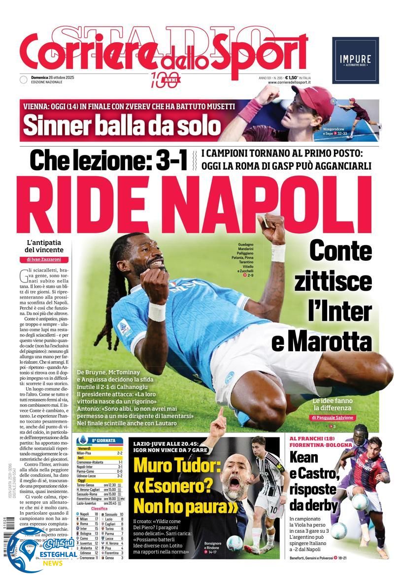 روزنامه ورزشی کوریره دلو اسپورت یکشنبه 4 آبان 1404  