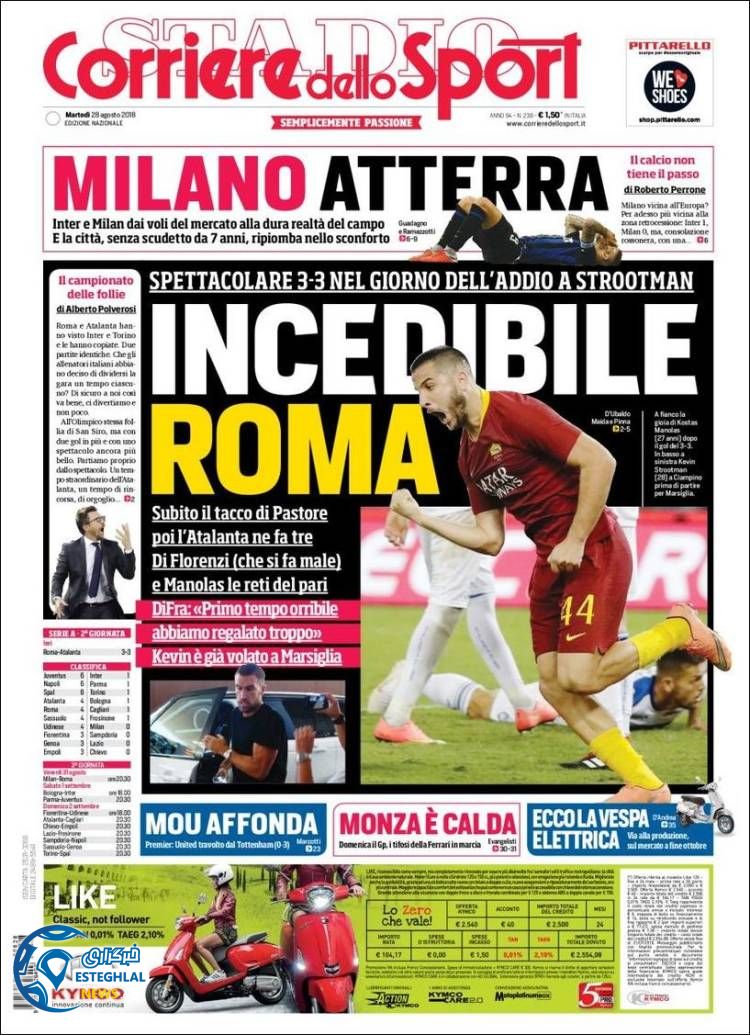 روزنامه ورزشی کوریره دلو اسپورت سه شنبه 6 شهریور 1397