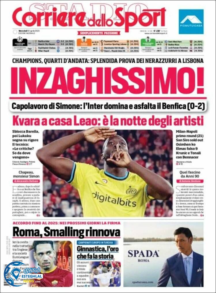 روزنامه ورزشی کوریره دلو اسپورت چهارشنبه 23 فروردین 1402 