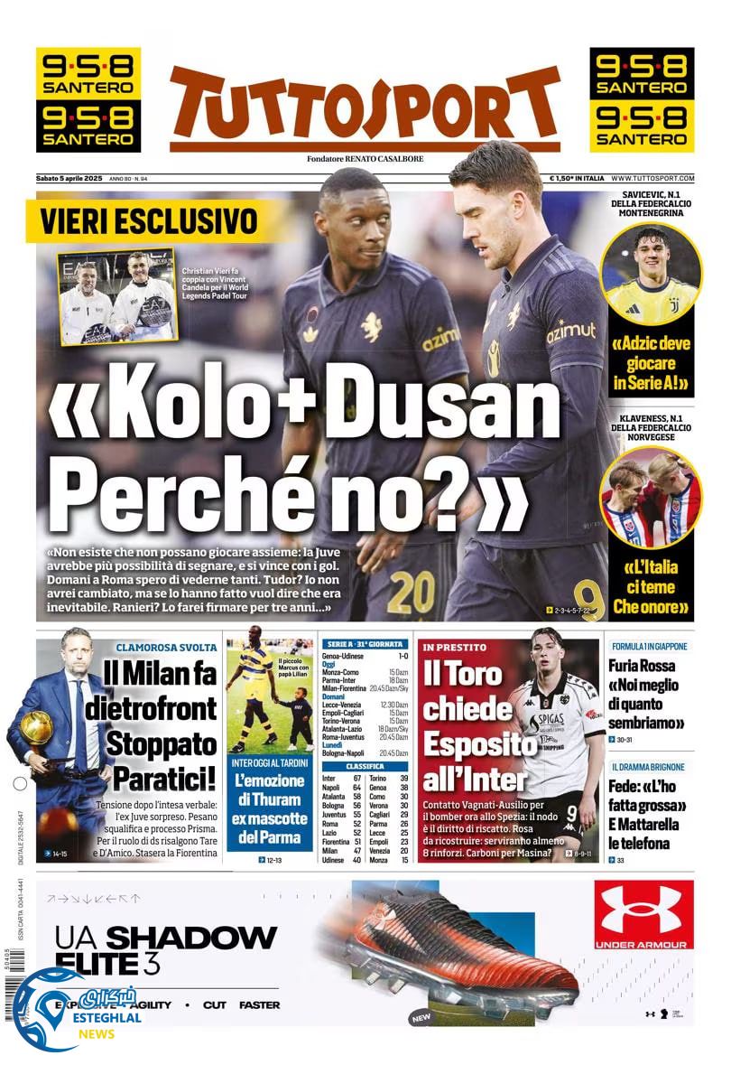 روزنامه  ورزشی توتو اسپورت شنبه 16 فروردین 1404 