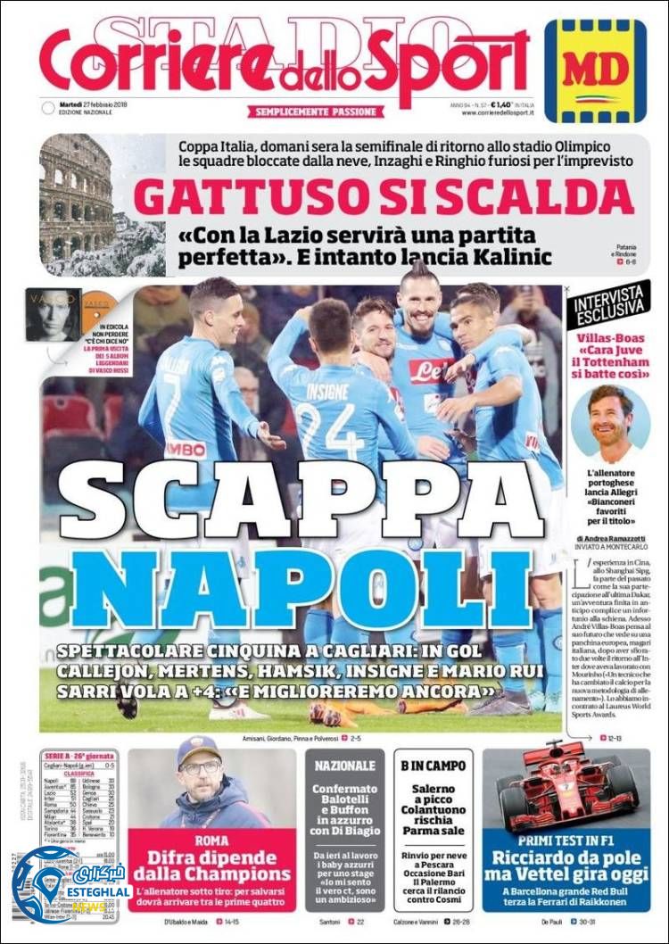 روزنامه ورزشی کوریره دلو اسپورت سه شنبه 8 اسفند 1396