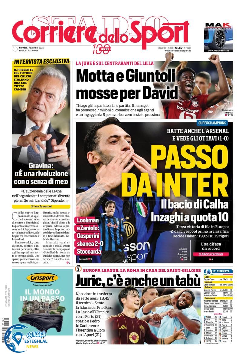 روزنامه  ورزشی کوریره دلو اسپورت پنجشنبه 17 آبان 1403  