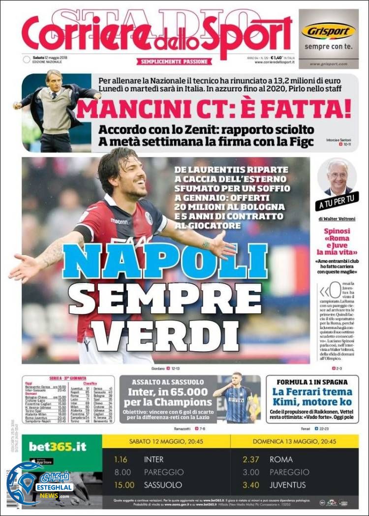 روزنامه ورزشی کوریره دلو اسپورت شنبه 22 اردیبهشت 1397