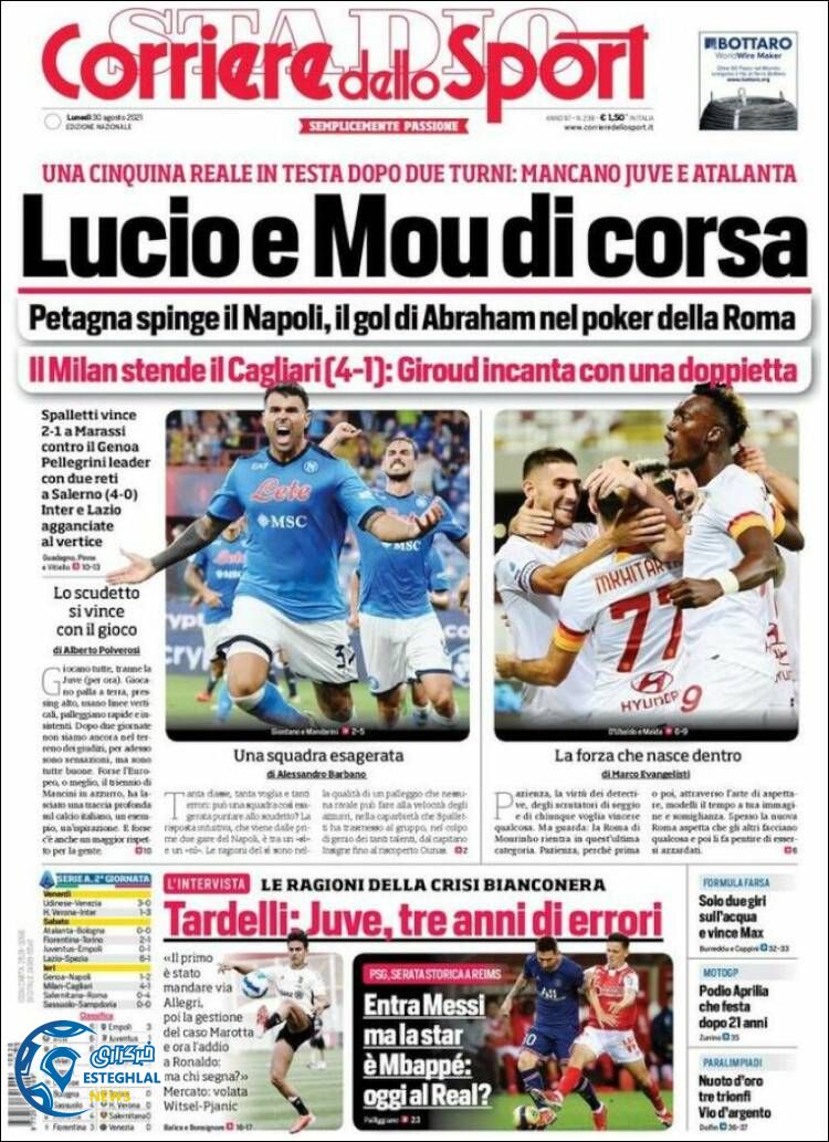 روزنامه ورزشی کوریره دلو اسپورت دوشنبه 8 شهریور 1400