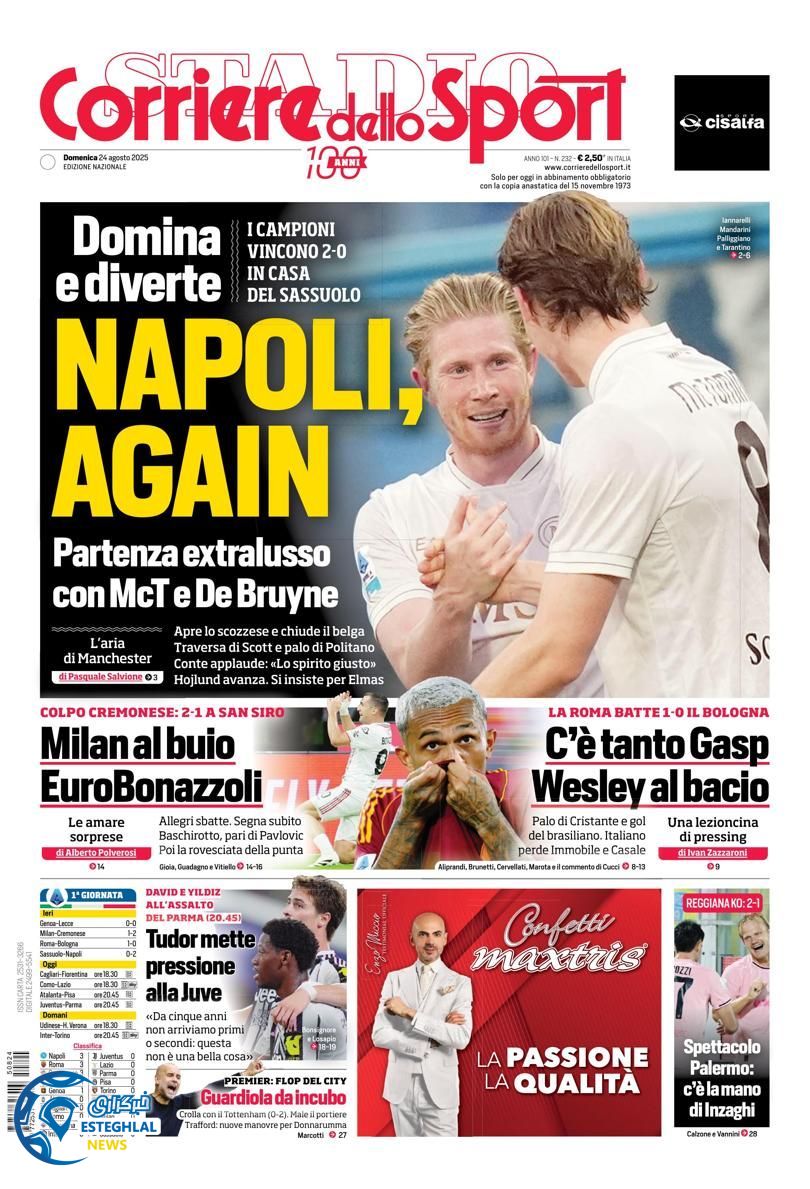 روزنامه ورزشی کوریره دلو اسپورت یکشنبه 2 شهریور 1404 